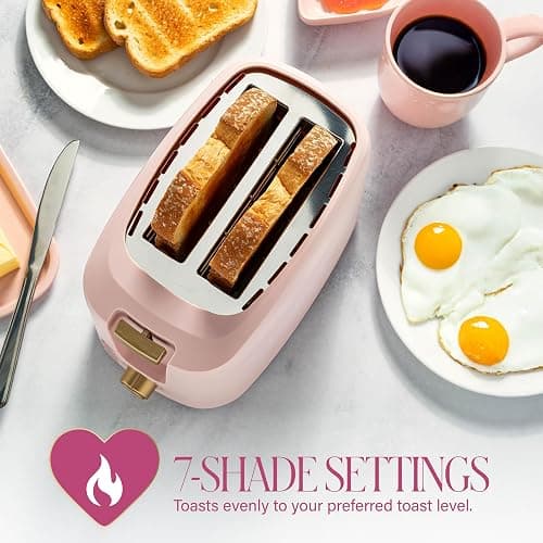 Paris Hilton 2-Slice Toaster, Extra-Wide Slots, 7 Browning Settings, Bagel & Defrost Functions, Removable Crumb Tray, Pink thumbnail 2