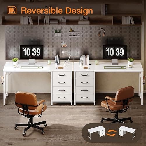 ODK Computer Desk with Drawers, 120 x 48 cm Office Desk with Storage & Headphone for Small Spaces, Reversible Small Study Table for Home Office, White thumbnail 5