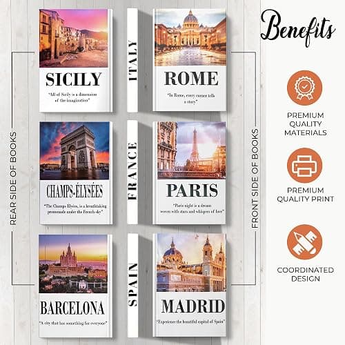 SIMPLIFY ASTHETIC - European Cities Decorative Books Set with 2 Busts Greek Methology and 3 Sets White Hardcover Coffee Table Books with Blank Pages, Home Decor Livingroom thumbnail 3