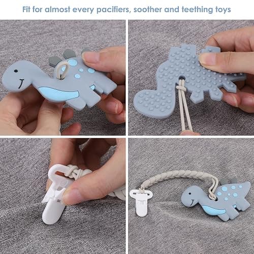 6-Pack Silicone Pacifier Clips with a Woven Rope Shape for Baby Boys and Girls - Flexible and Rust-Free Holders for Teething Relief and Baby Essentials, Safe for Newborns (Grey) thumbnail 7