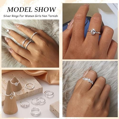 TOSGMY Gold Silver Rings For Women Non Tarnish Gold Plated Stackable Rings Wedding Engagement Bands Dainty 14K Gold Ring Simple Trendy Cubic Zirconia Thumb Stacking Ring Pack Size 4-11 thumbnail 6