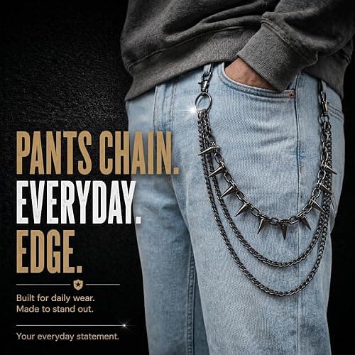 SABOZE Pants Chain Wallet Chain, Gothic Punk Biker Jean Accessory | Durable Alloy Links, Solid Metal Spikes & Secure Lobster Clasps For Belt Loops, Jeans, Wallets thumbnail 5