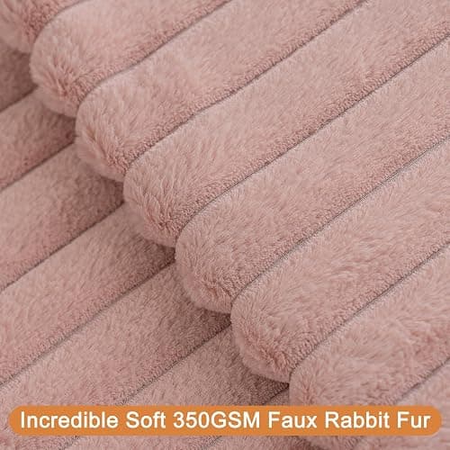 BAOLIZEGAO Double-Sided Faux Fur Plush Throw Pillow Covers 18x18 Set of 2 Fuzzy Striped Soft Cozy Pillowcase Luxury Decorative Pillows Square Shaggy Cushion Covers for Couch Sofa Bed,Pink thumbnail 3