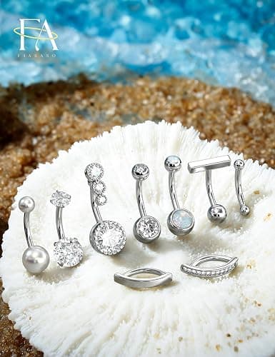FIASASO 9 Pcs Belly Button Ring - Surgical Stainless Steel CZ Belly Rings Clicker Belly Piercings for Women Navel Piercing Jewelry Pack thumbnail 3