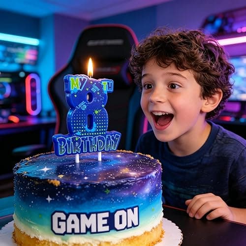 Video Game Birthday Number 8 Candle, 3.5 x3.2in Level Up Gamer 8th Birthday Cake Topper, Gaming Themed Party Decorations for Boys thumbnail 2