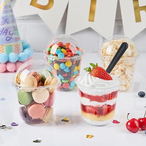Zezzxu 50 Pack 12 oz Plastic Dessert Cups with Dome Lids (No Hole) and Sporks, Clear Disposable Fruit Cups with Lids for Yogurt Parfait Ice Creams Pudding Cakes thumbnail 7