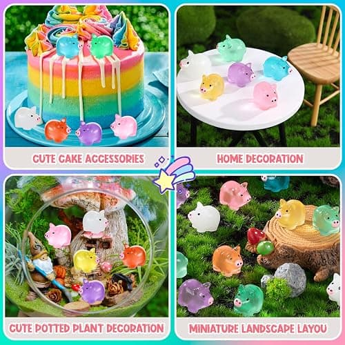 SYWHXY 56PCS Luminous Mini Resin Pigs Cute Mini Figures Glow in The Dark, Tiny Pigs Miniature Charms Ornament for Garden Landscape Plant Dollhouses Birthday Decor (7 Colors) thumbnail 7