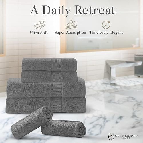 Premium Staple Cotton Bathroom Towel Set - Gray 600 GSM 6-Piece Luxury Bath Towel Set 1 Stripe - 2 Bath Towels, 2 Hand Towels & 2 Washclothes Set - High Absorbent & Quick Dry for Gym, Spa, Hotel thumbnail 6