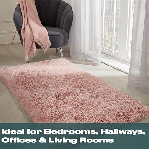 Sienna Blush Pink Rug for Living Room, Super Soft Anti-Slip Small Rugs for Bedroom Modern Fluffy Shaggy Area Rug Thick Pile Non-Shedding Floor Carpet, 80 x 150cm thumbnail 7