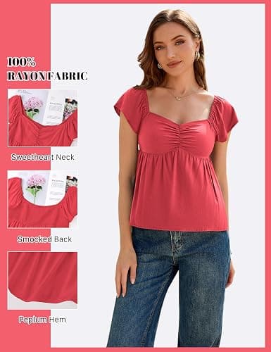 Navonta Womens Flowy Babydoll Tank Tops Ruffle Short Sleeve Tank Top Sweetheart Neck Peplum Smocked Back Going Out Top 2026 thumbnail 4