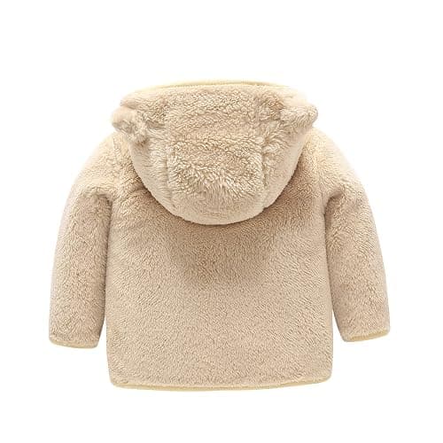 Toddler Boys Girls Hooded Jacket Fleece Hoodie Winter Warm Solid Color Teddy Coat Zip-up Bear Ear Sweater Fall Clothes thumbnail 3