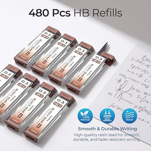Nicpro 3 Pack Blocky Gear 0.3 mm Metal Mechanical Pencils Set with Case, Lead Drafting Pencil with 8 Tube (480PCS) Lead Refills, 4 Erasers, 18 Eraser Refills for Art Writing, Sketching Drawing thumbnail 4