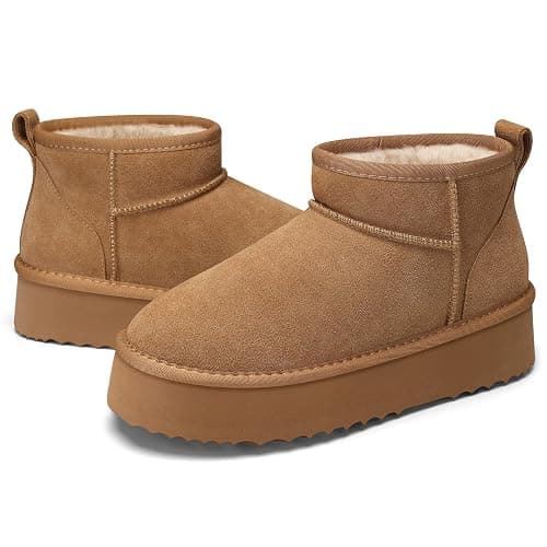 TEMOFON Snow Ankle Boots for Women: Genuine Suede Leather Platform Winter Fur Boots Waterproof Comfortable Warm Anti-Slip Memory Foam Outdoor Booties thumbnail 6