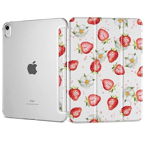 DONGKE for iPad 11th Generation Case 11 Inch 2025 (A16 Chip) & iPad 10th Generation 10.9 Inch 2022, Slim Foldable Stand Hard PC Translucent Back Shell Smart Cover - [Auto Wake/Sleep] - Strawberries - Image 1