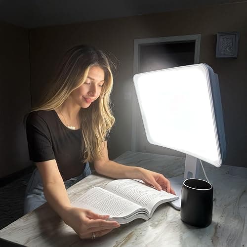 Carex Day-Light Elite Bright Sunlight Therapy Lamp, 10000 LUX Therapy Lamp at 12 Inches, LED Bright White Light with Adjustable Height and Brightness Levels for Mood, White thumbnail 2