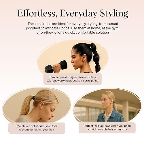 Kitsch Hair Ties No Damage - Strong, Stretchy Hair Bands | Soft Nylon Ponytail Holders, Snag-Free Rubber Bands, Perfect for Updos & Braids | Ideal Gifts for Women - Black, 8pcs thumbnail 6