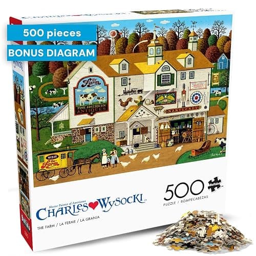 Buffalo Games – Charles Wysocki The Farm 500 Piece Jigsaw Puzzle for Adults -Challenging Puzzle Perfect for Game Nights - Finished Size is 21.25 x 15.00 – Precision-Cut Pieces, Beautiful Artwork - Image 1