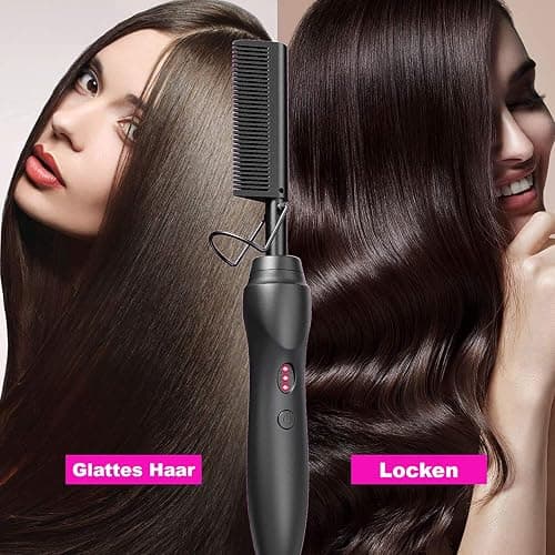 PREMIUM Professional Wunderkamm 2 in 1 Glätteisen I Keramik Haar- und Glättbürste zum Locken, Glätten, Kämmen und Stylen der Haare I Hot heat comb hair straightener für Damen und Frauen (Schwarz) thumbnail 8