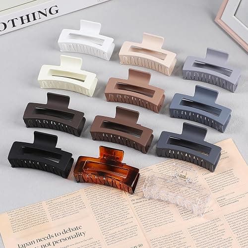 Sisiaipu 3.5 Inch Hair Clips - 12 Pcs Square Jaw Clips for Thick and Thin Hair, Rectangular Hair Accessories for Women and Girls - Neutral thumbnail 4
