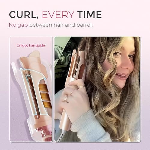 TYMO Automatic Rotating Curling Iron - TYMO CURLPRO Beach Waves Curling Wand, Portable Hair Curler, 500 Million Ionic, Dual Voltage & Lightweight for Travel, Ceramic Coating, 1 Inch, Peach thumbnail 5
