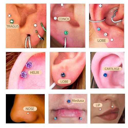 KaseStyle 20G Flat Back Earrings Studs 18G Nose Rings 24K Gold Plating 3 Pairs Titanium Threadless 16G Cartilage Earrings for Women Men Tragus Conch Helix Medusa Lip Piercing Jewelry thumbnail 5