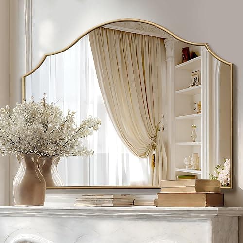 Besdomus Gold Scalloped Wall Mirror: 40"x29" Large Modern Minimalist Bathroom Mirror - Decorative Vanity Arched for Dresser/Entryway/Fireplace/Mantle/Living Room - Home Decor for Housewife thumbnail 7