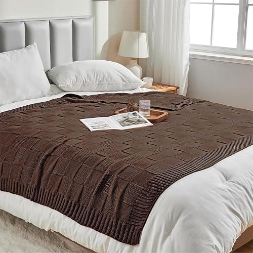 CozeCube Check Knit Throw Blanket, Dark Brown Checkered Throw for Couch, Decorative Christmas Soft Cozy Warm Knitted Blanket for Bed Sofa Living Room, 50"X60" thumbnail 6