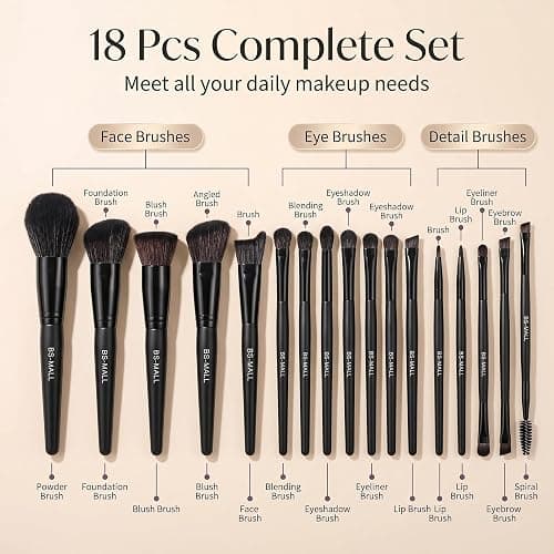 BS-MALL Makeup Brush Set 18 Pcs Premium Synthetic Foundation Powder Concealers Eye shadows Blush Makeup Brushes with black case (C-Black） thumbnail 4