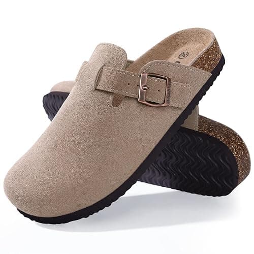 ODOLY Genuine Suede Clogs for Women Men Soft Cork Footbed Leather Mules Comfort Potato Shoes with Arch Support thumbnail 7