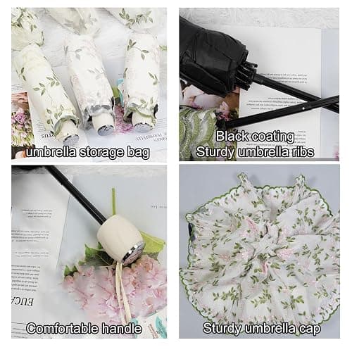 Aikelai Embroidery Floral Lace Umbrella for Women/Girls, UV Umbrellas for Sun Protection,Folding Compact Umbrella,Portable Fancy Umbrella for Travel thumbnail 5