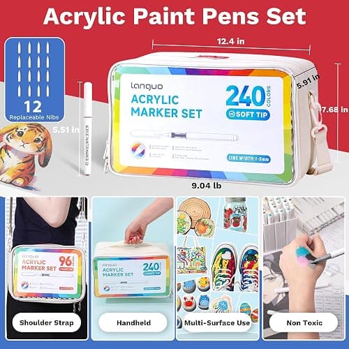 Hopesky 240 Colors Acrylic Paint Markers - Brush Tip Vibrant Multi Surface Acrylic Paint Pens Set for Adult Artists, Brush Markers Set with Organizing Case Perfect for Fabric Glass Wood DIY Crafts thumbnail 4