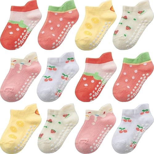Aroveea Baby Toddler Socks Grip Non Slip Boys Girls Cotton 12 Pack for Kids Ankle Cute Socks 6M-7Years - Image 1