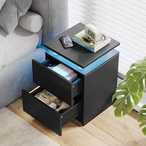 Nordivale 15" Black Nightstand Set of 2 with LED Lights, Modern Bedside Tables for Bedroom, Nightstands with 2 Storage Drawers, 15 Inch Sturdy Storage End Tables, Black thumbnail 6