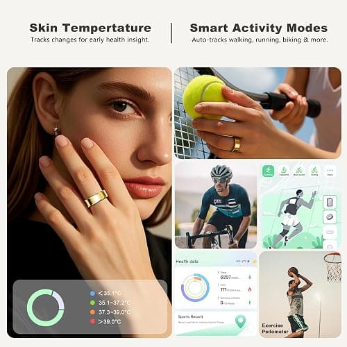 RIFESI Smart Ring for Women Men, Fashion Minimalist Fitness Ring & Sleep Tracker Ring with Heart Rate, SPO₂,Blood Pressure,5ATM Waterproof Health Ring, No Subscription,Gift (Size 8, Gold) thumbnail 8