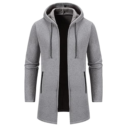 Mylldey Men's Long Cardigan Hoodies Full-zip Fleece Lined Sweaters Knit Regular Fit Casual Sweater Hooded Coat wiht Pocket - Image 1