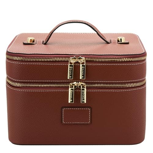 ETOILE - Duo Vanity Case Ginger Brown - Large Functional Travel Makeup Bag Organizer with Removable Divider & Mirror - Image 1