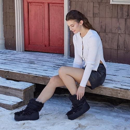 IXU Women's Fuzzy Snow Boots Winter Mid Calf Faux Fur Boots Lace-up Warm Winter Boot thumbnail 4