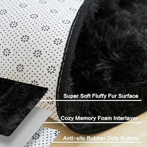 Andency Black Soft Area Rugs for Living Room Bedroom, 4x6 Fluffy Shaggy Bedside Rug, Non-Slip Large Shag Fuzzy Plush Carpets for Bedroom Kids Dorm Nursery Home Decor Aesthetic thumbnail 5