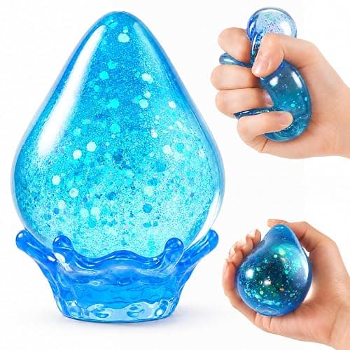 Dream Glitter Drop Squishy, Sugar Droplet Squishy Stress Ball, Water Drop Fidget Toy, Raindrop Squishy Sensory for Anxiety Relief, Slow Rising Squeeze Toy Gift for Birthday (Glitter Blue) - Image 1