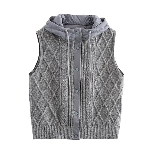 CUFEZN Women's Quilted Hooded Knit Vest Lightweight Padded Sleeveless Jacket, Casual Retro Layered Sweater Vest - Image 1