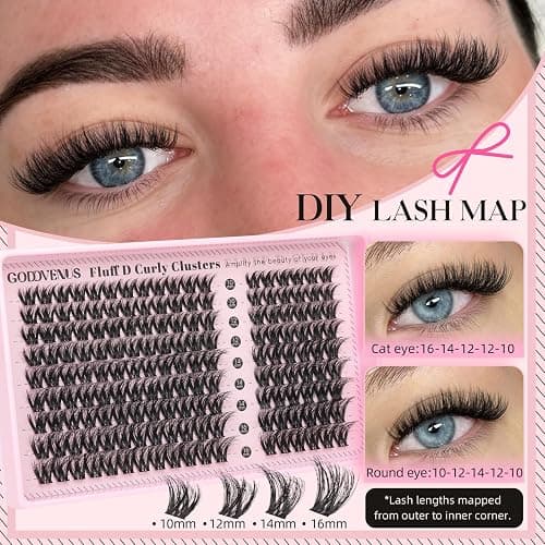 Goddvenus Filter Lash Clusters Kit Russian Volume Eyelashes Clusters | D Curl Wispy Cluster Eyelash Extensions Natural Fluffy Individual Lashes 10-16mm, DIY Eye Lash Extensions Kit False Eyelashes thumbnail 4