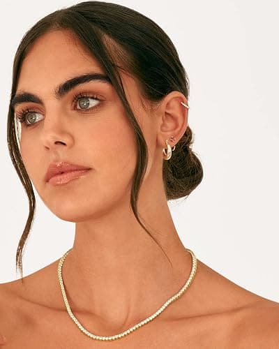 PAVOI 14K Gold Plated 3mm Simulated Diamond Tennis Necklace – Chunky Long Necklace for Women – Sizes 16" and 18" thumbnail 4