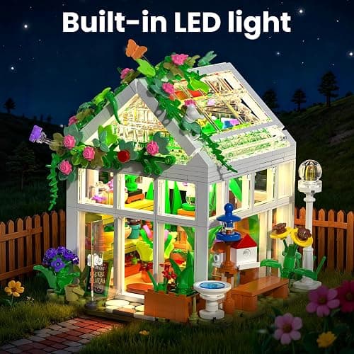 Flowers House Building Set with LED Light, Creative Garden House Buiding Toy for Home Decoration, Greenhouse Model Playset, for Adults Teens Girls Friends Ages 8+, Xmas Birthday Gift (779 Pieces) thumbnail 6