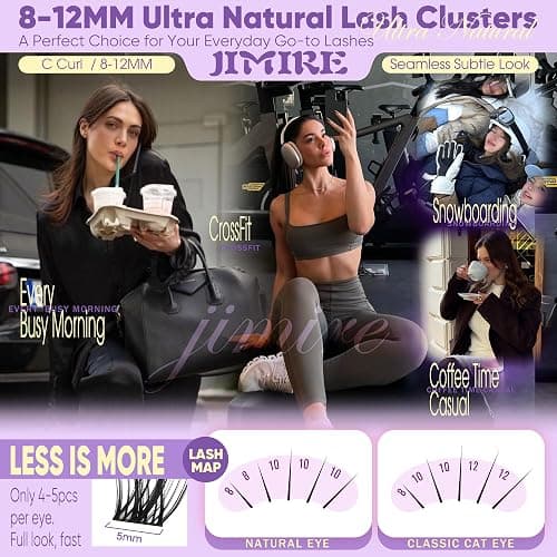 JIMIRE 8-12MM Lash Clusters Natural Look Wispy Cluster Eyelash Extensions C Curly Short Eyelash Clusters 120Pcs Soft DIY Individual Cluster Lashes Natural Lash Extensions at Home thumbnail 7