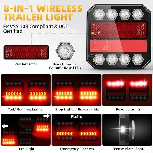 TLKTL Wireless Trailer Lights Magnetic, Wireless Tail Lights for Trailer | Rechargeable Tow Light LED Kit with Retro-reflectors for Trucks, Boat, RV, Vehicle, Caravan, IP65 Waterproof thumbnail 2