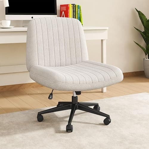 Shintenchi Criss Cross Chair,Cross Legged Office Seat with Wheels Armless Swivel Vanity Chair,Height Adjustable Wide Computer Task Seating for Home Office,Beige thumbnail 2