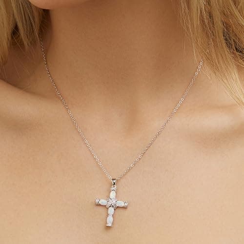Barzel 18K Gold Plated Created Opal Cross with Chain, 18 Inches with 2 Inches Extension thumbnail 3
