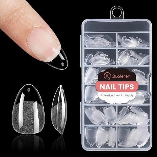 Quaferen Almond Nail Tips Short: 240pcs Pre-shape Acrylic Fake Nails Tips Almond Shape - 12 Sizes Soft Gel Full Cover Clear Gelly Press on False Tip for Nail Extension Salon Home - Image 1