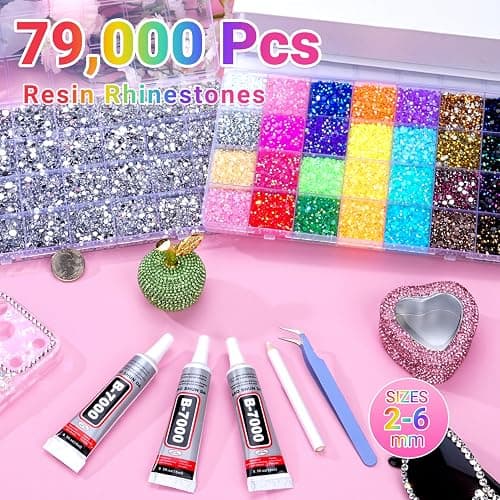 79000Pcs Jelly Rhinestones for Bedazzling, 2 Boxes Multicolor 3mm & Silver Clear 2/3/4/5/6mm Resin Flatback Gems for Crafting, Bedazzler Kit with 3Pcs 15ml B7000 Jewelry Glue for Crafts Clothes Book thumbnail 2