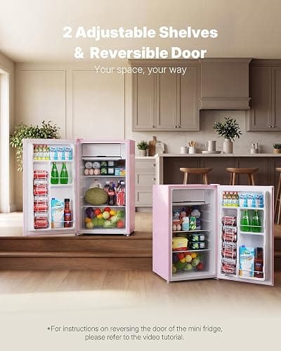 Upstreman 3.2 Cu.Ft Mini Fridge with Freezer, Single Door Compact Refrigerator, Adjustable Thermostat, Small Refrigerator for Dorm, Bedroom, Office, Pink-BR321 thumbnail 6